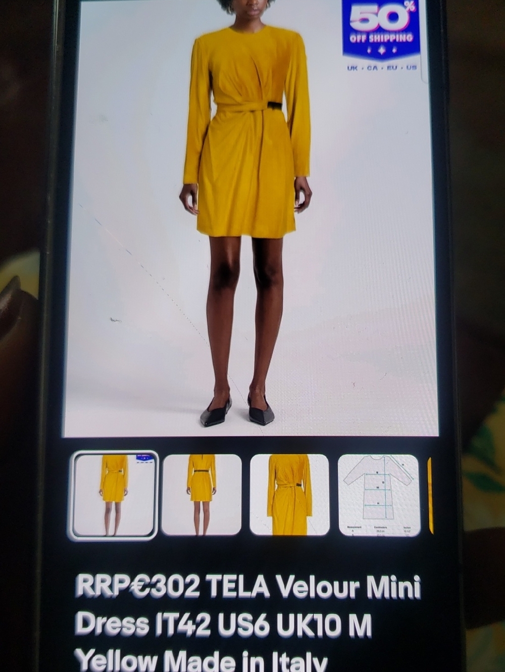 Tela Mustard Velour Long-Sleeve Mini Dress